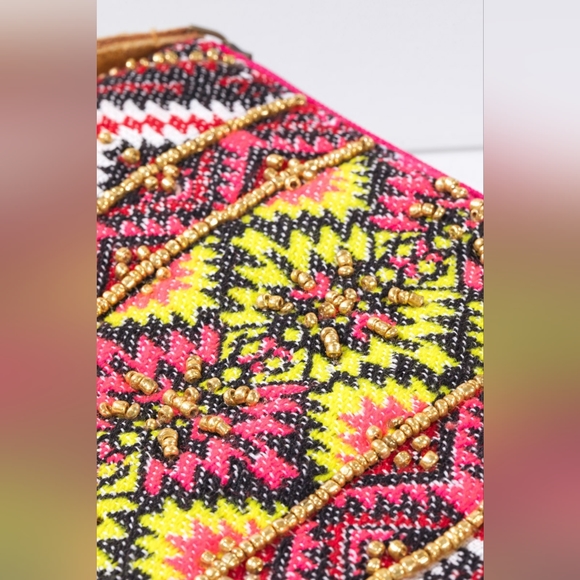 Handmade Hand Beaded Wristlet Clutch - Ethnic Inspired Design - Dyed Fine Cotton - Picture 6 of 9